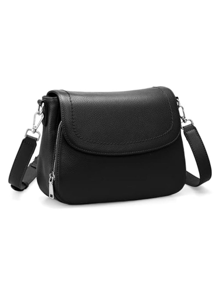 Black Genuine Leather Crossbody Saddle Bag Rfid Wallet Women Medium Purse